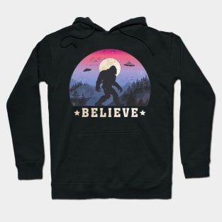 Bigfoot, Ufos "Believe" Funny Sasquatch Hoodie